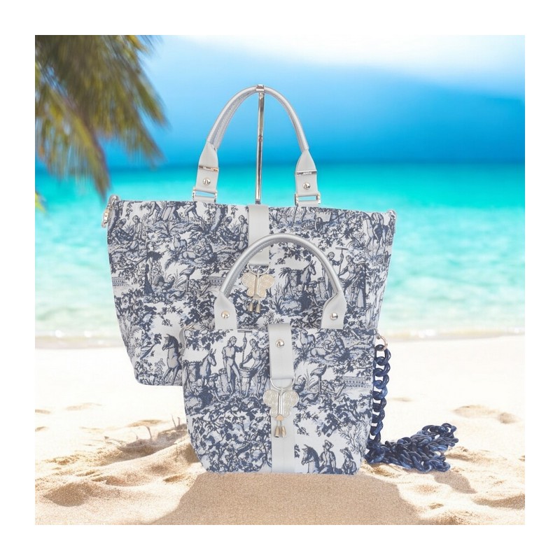 Grand sac cabas Toile de Jouy - Miyadori-do - Comme les papillons