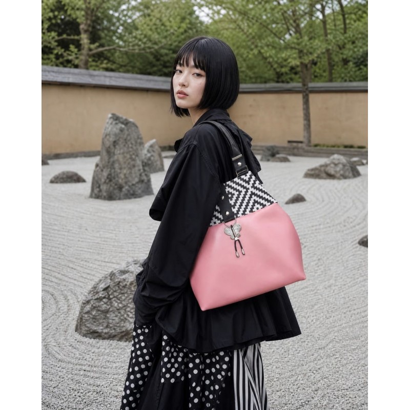 Sac Miyako – Esprit Géométrique, cuir rose