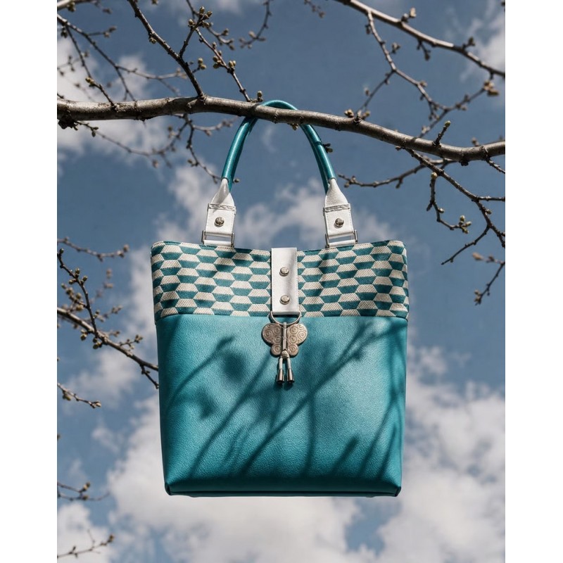 Sac Kobe – Esprit Géométrique, cuir turquoise