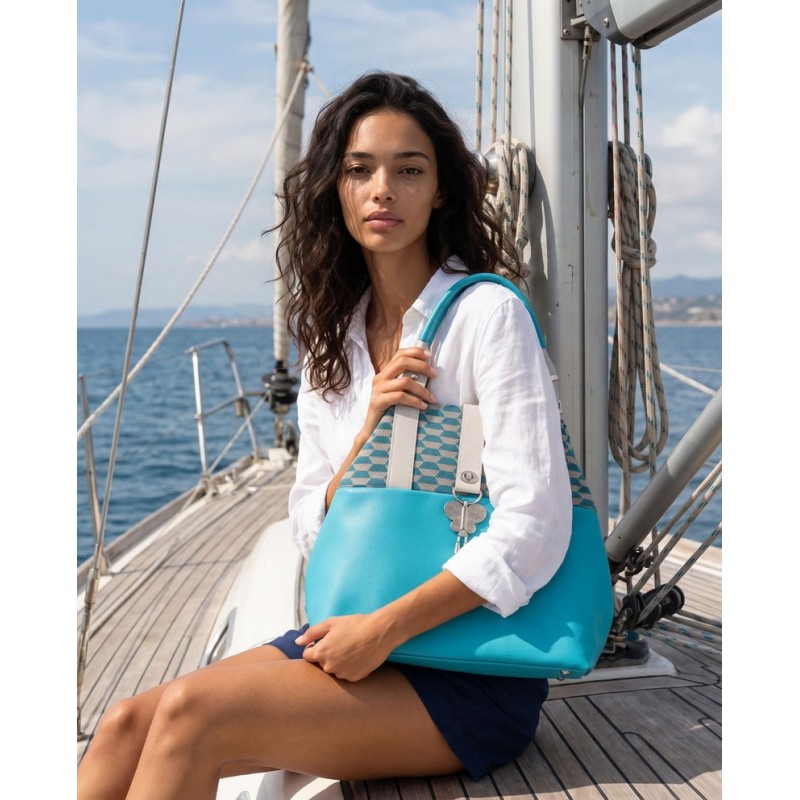 Sac Miyako – Esprit Géométrique, cuir turquoise