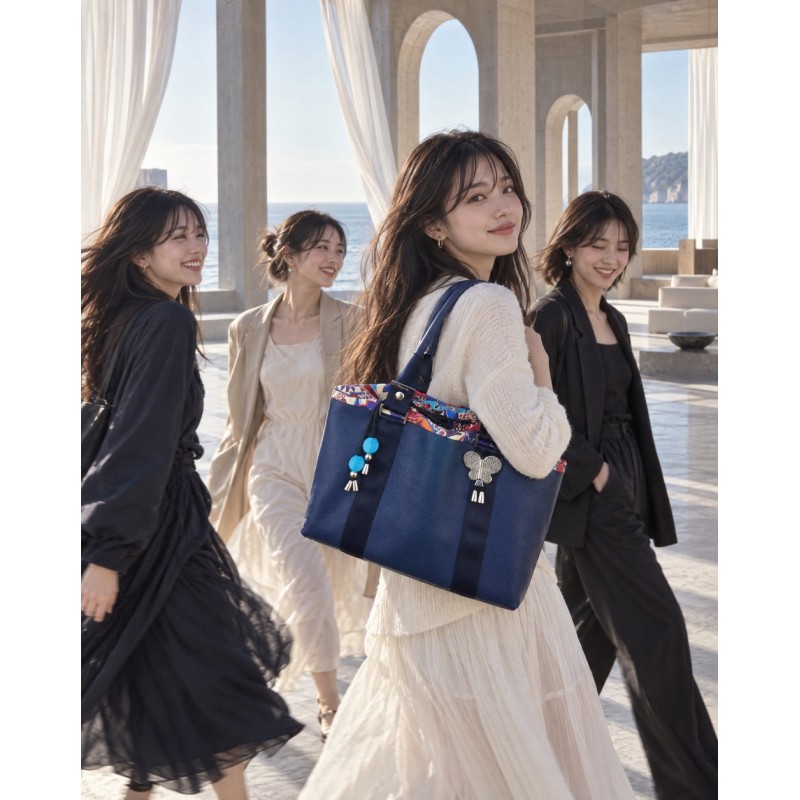 Grand sac cuir- Provence, marine