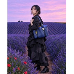 Grand sac cuir- Provence, marine