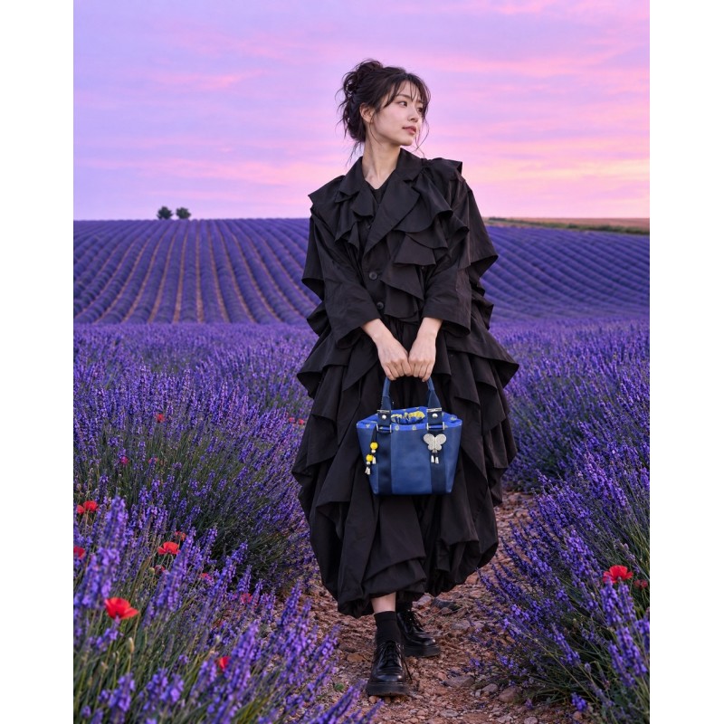 Petit sac cuir bleu marine - Provence - Miyadori-do - Comme les papillons