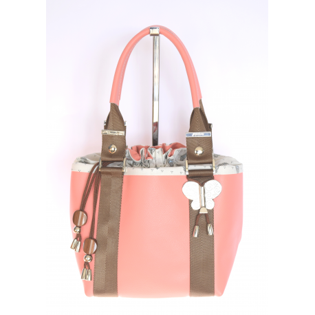 Petit cuir rose corail - tissu abeille blanc Petit cuir rose corail - tissu abeille blanc