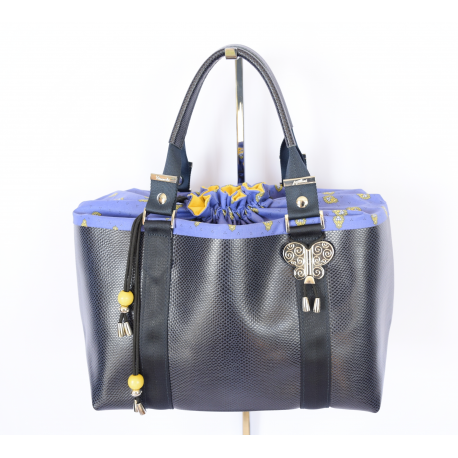 Grand cuir marine - tissu abeille bleu lavande Grand cuir marine - tissu abeille bleu lavande