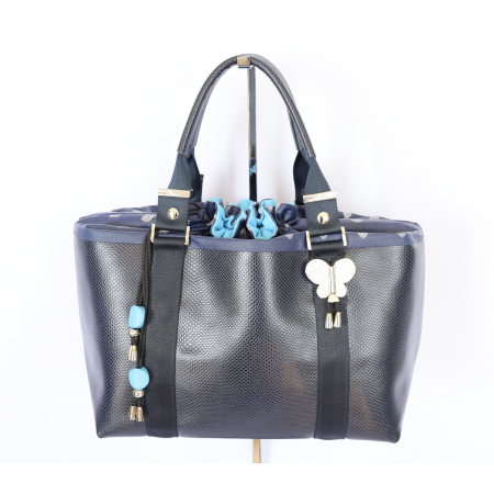 Grand cuir marine - tissu abeille bleu