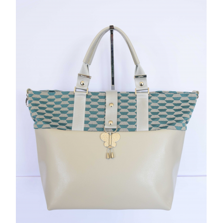 Miyako cuir beige damiers turquoise